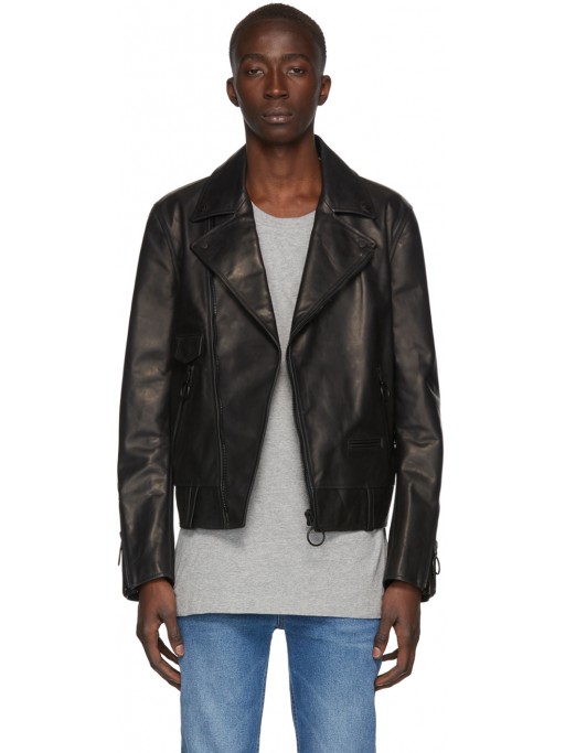 OFF-WHITE Black Leather Slim Biker Jacket