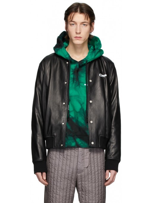 OFF-WHITE Black Leather Arrows Bomber Jacket