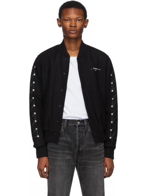 OFF-WHITE Black Embroidered Skinny Varsity Bomber Jacket