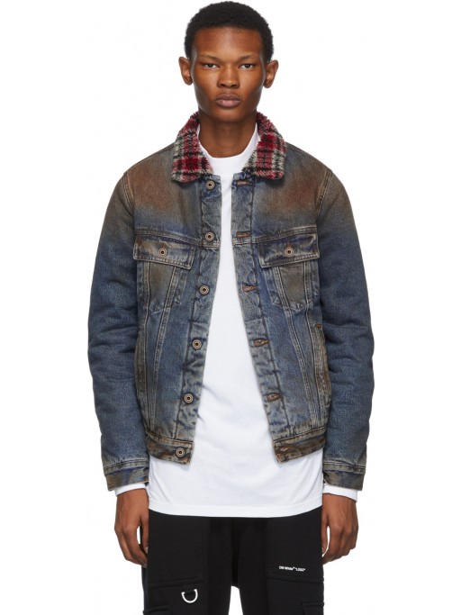 OFF-WHITE Blue Eco Shearling Denim Jacket