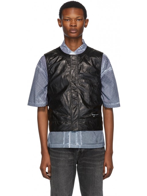 OFF-WHITE Black Leather Waistcoat Vest