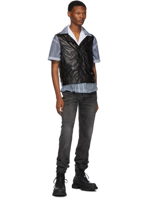 OFF-WHITE Black Leather Waistcoat Vest