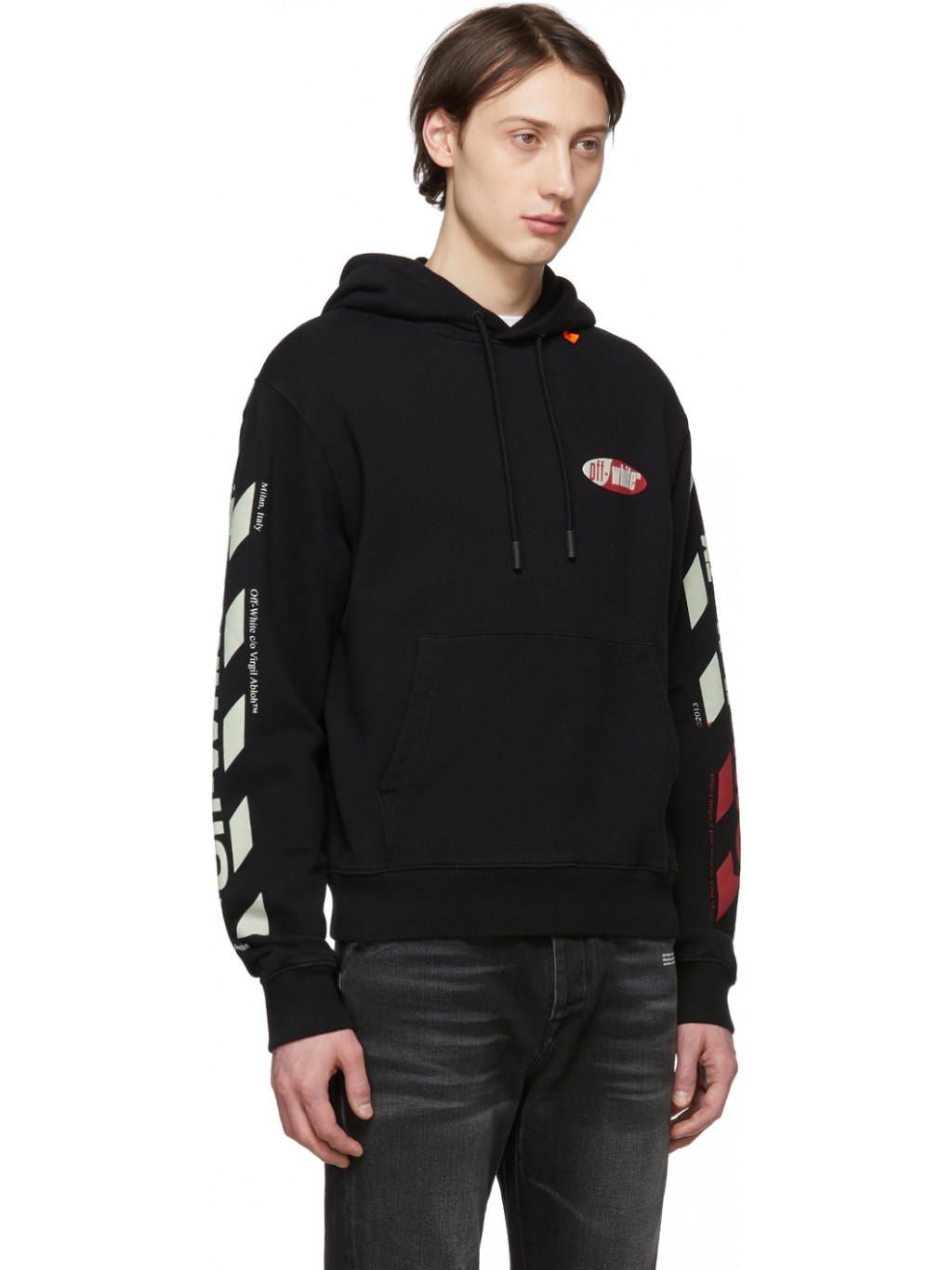 OFF-WHITE Black Red Diag Logo Hoodie