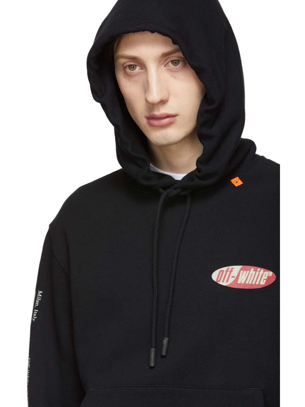 OFF-WHITE Black Red Diag Logo Hoodie