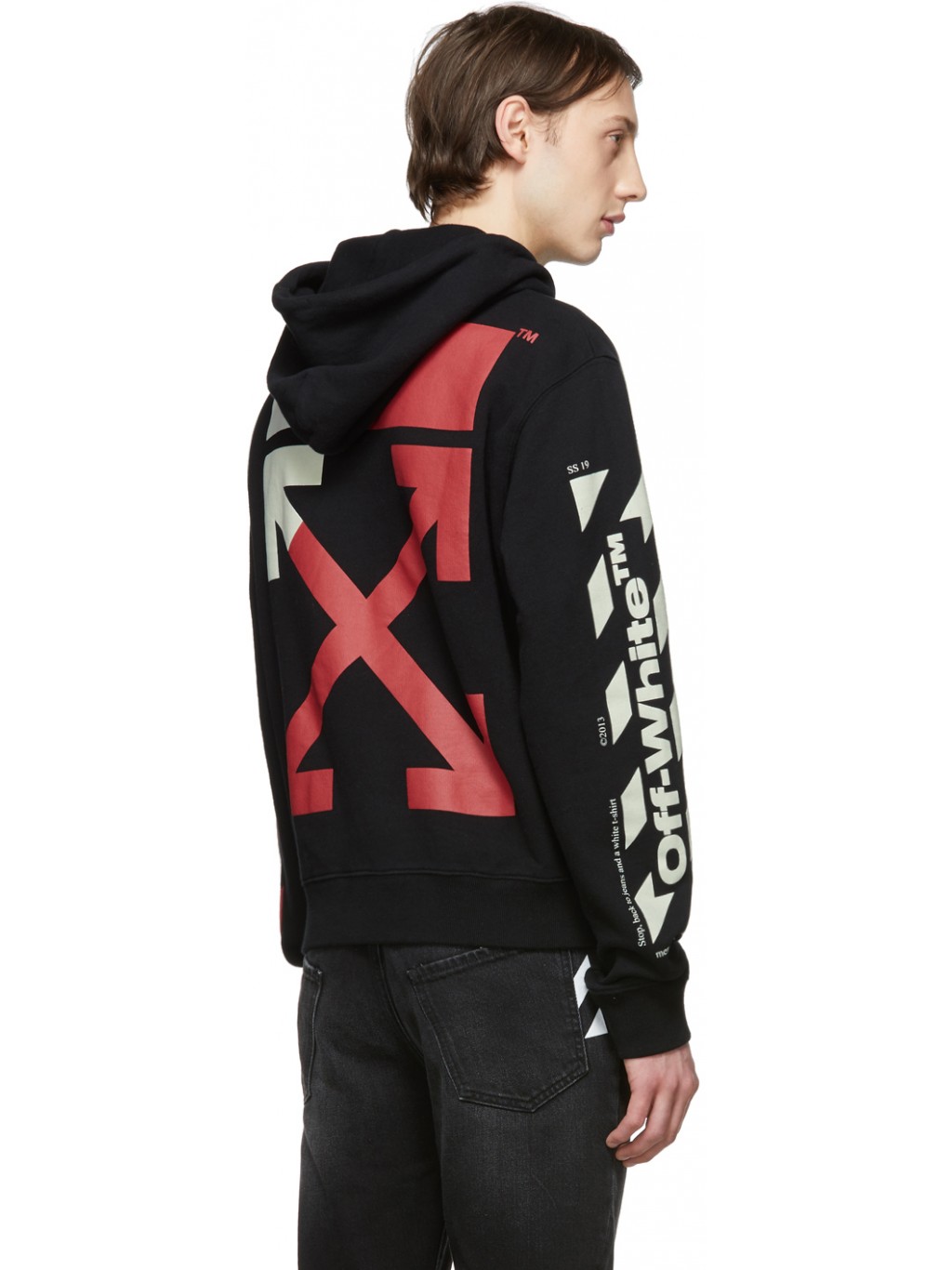 OFF-WHITE Black Red Diag Logo Hoodie