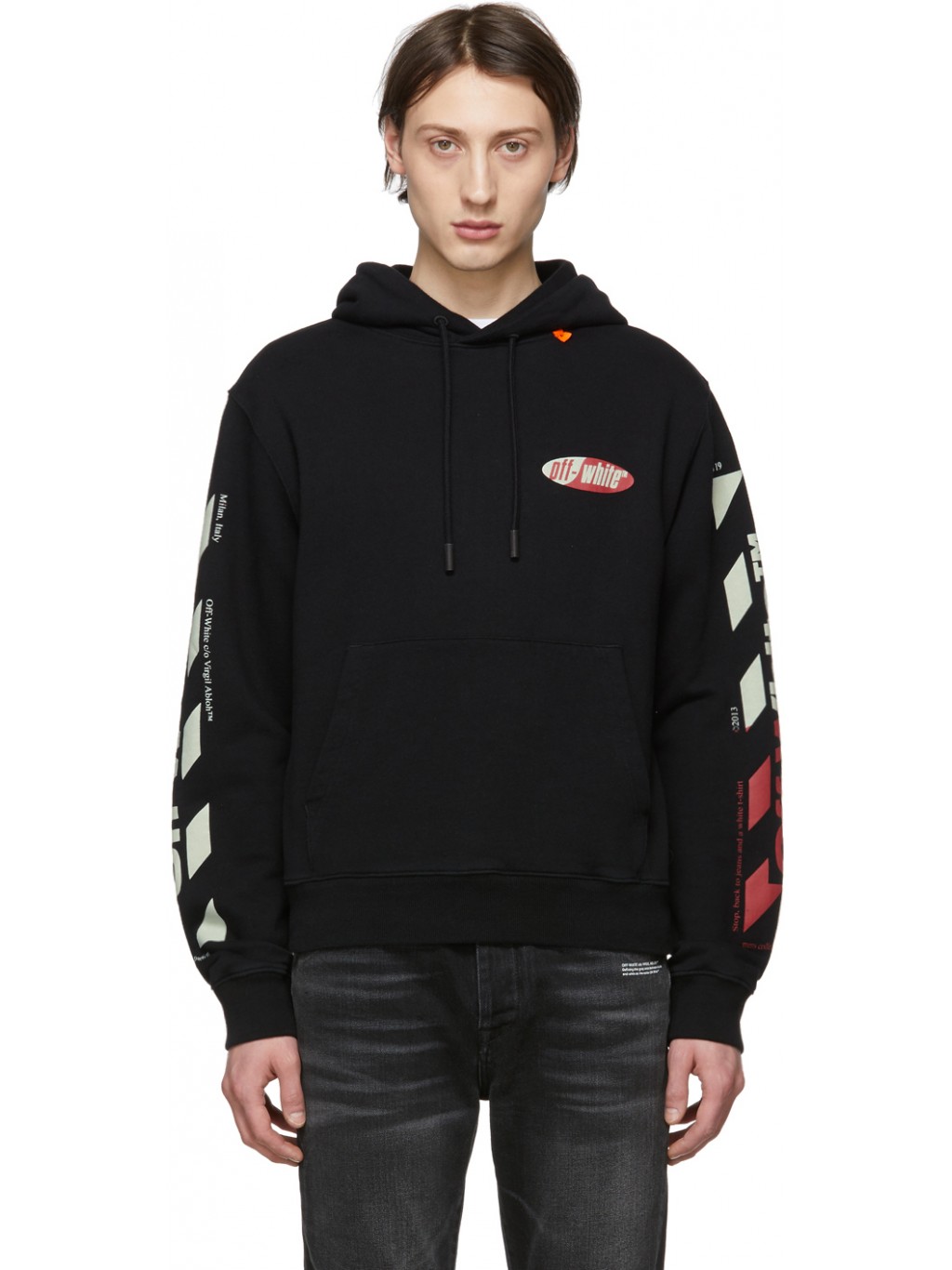 OFF-WHITE Black Red Diag Logo Hoodie